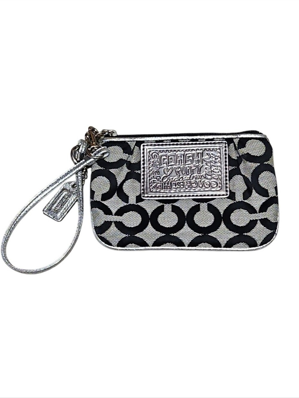 NWOT Coach Poppy Silver And Black Signature C Wristlet